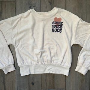 UNIVERSAL THREAD GOODS CO. WOMENS SPEAK WITH LOVE DECORATIVE SWEATSHIRT